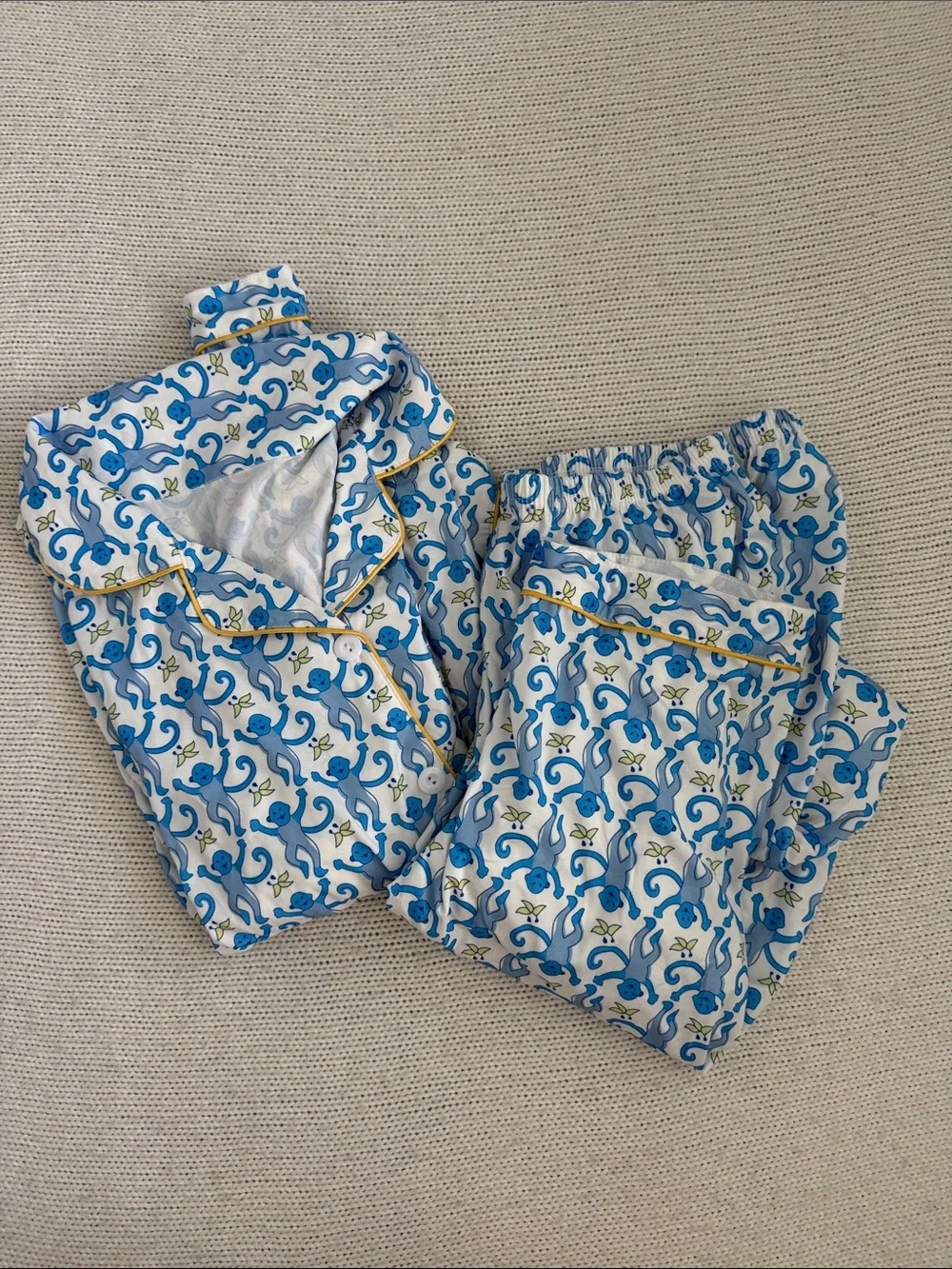 Monkey Long Sleeve Pajama Set Blue/Yellow Size Small